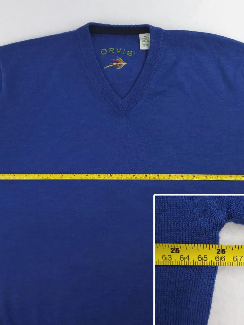 Orvis Sweater 100% Merino Wool Knit V-Neck Fly Fish Lure Men's XL